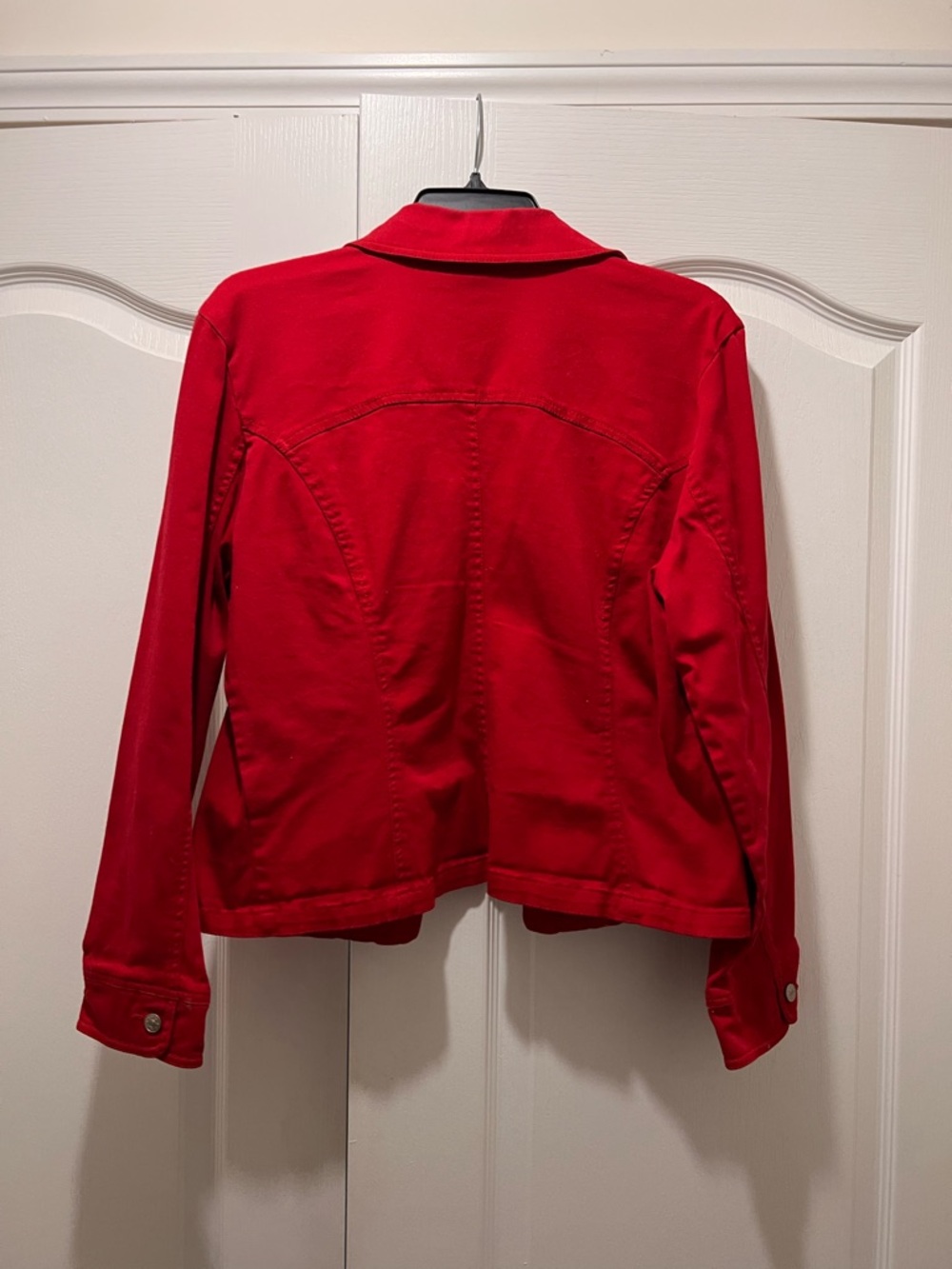 Red Button-Front Denim Jacket - Picture 2 of 3